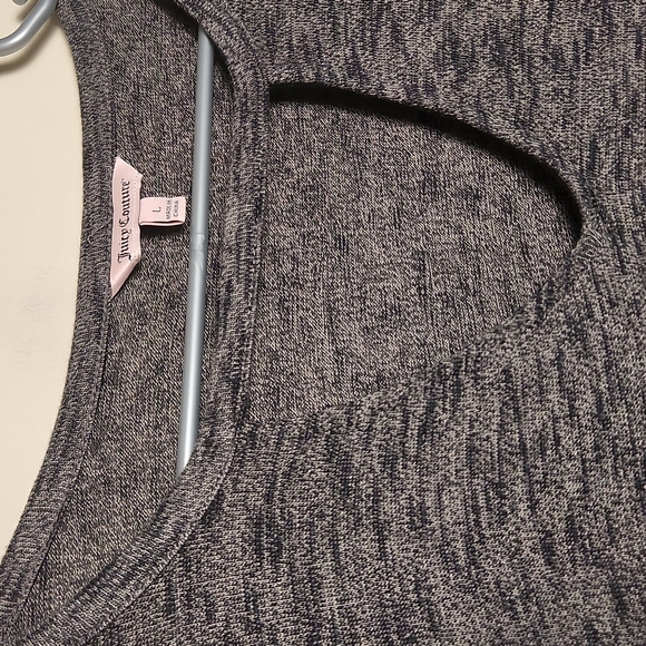 Juicy Couture Womens Grey Heathered Cutout V-Neck Draped Short Sleeve Top Large - Picture 2 of 3
